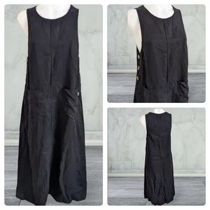 Vintage 90s Amy K Su Jumper Dress XS Pockets Buttons Tencel Black Sleeveless